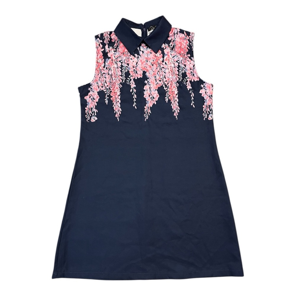 Dalia Macphee Navy and Pink Floral Athletic Collared Dress Size L